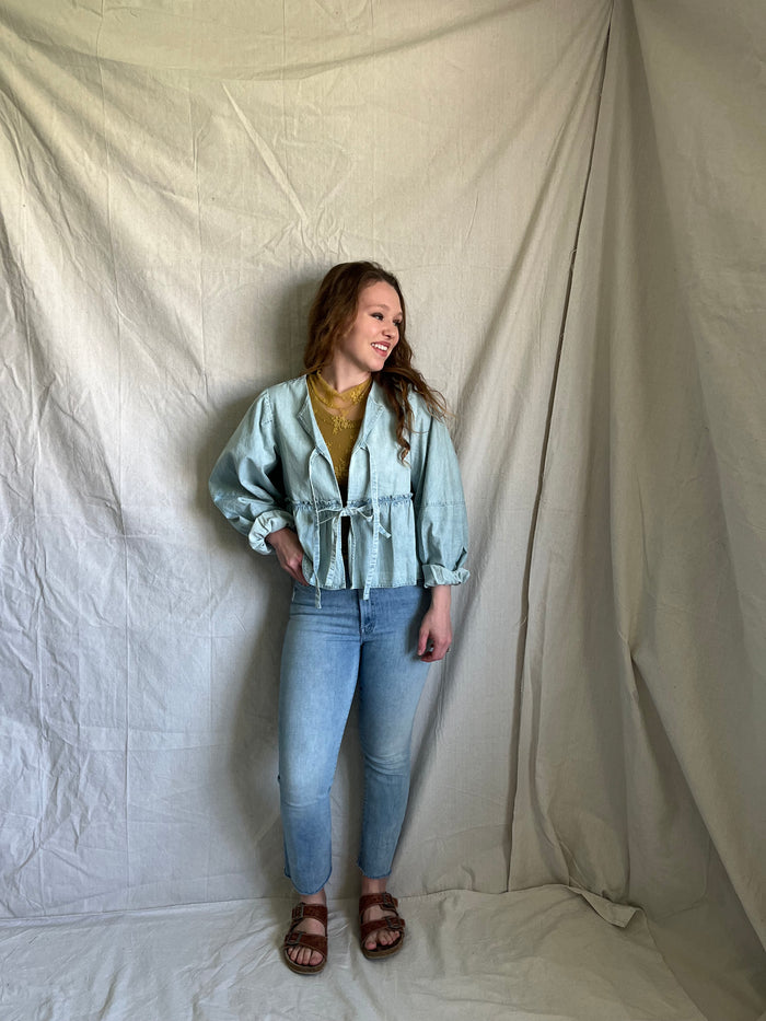 Free People Andi denim tie blouse