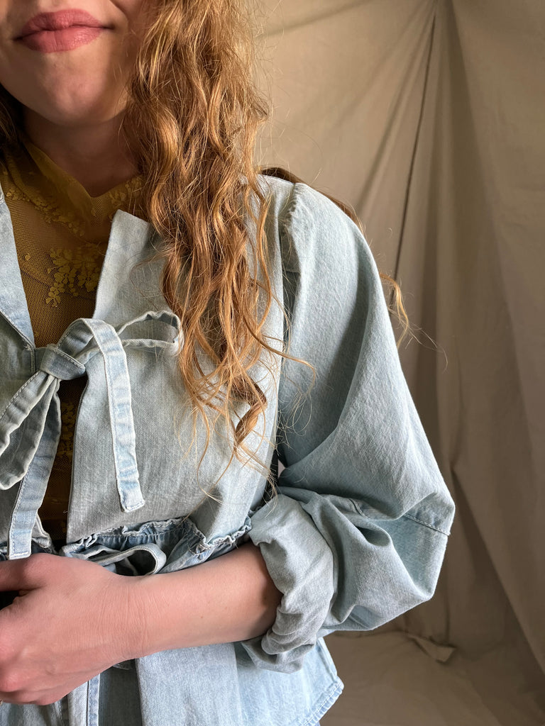 Free People Andi denim tie blouse