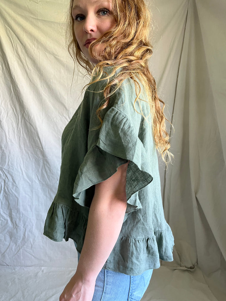 Fern Linen Ruffle Top