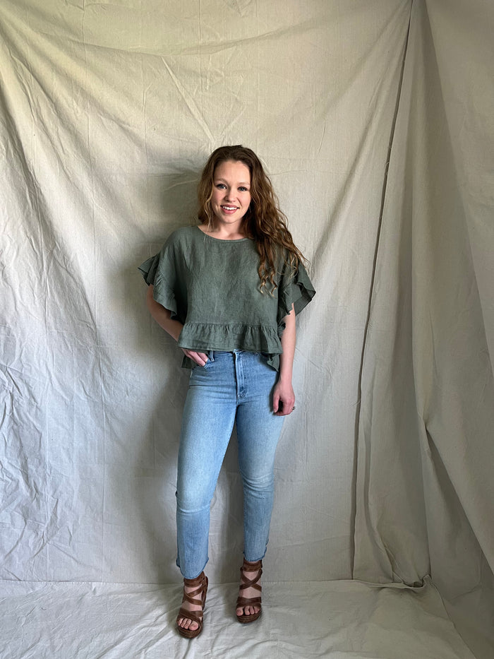 Fern Linen Ruffle Top
