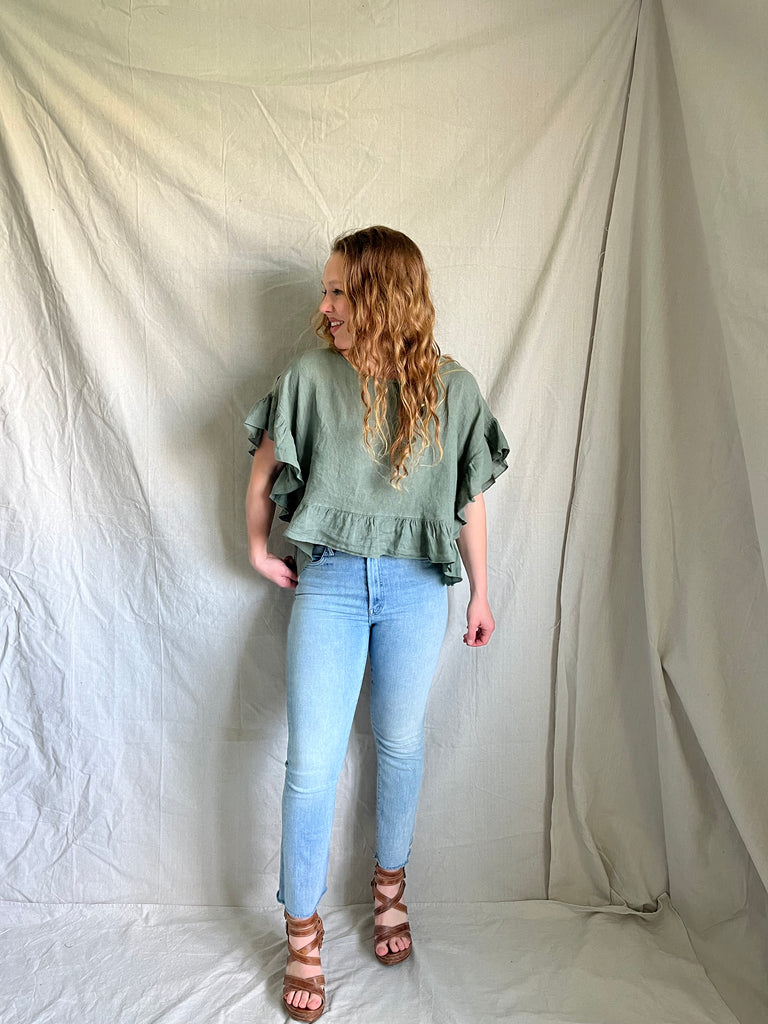 Fern Linen Ruffle Top