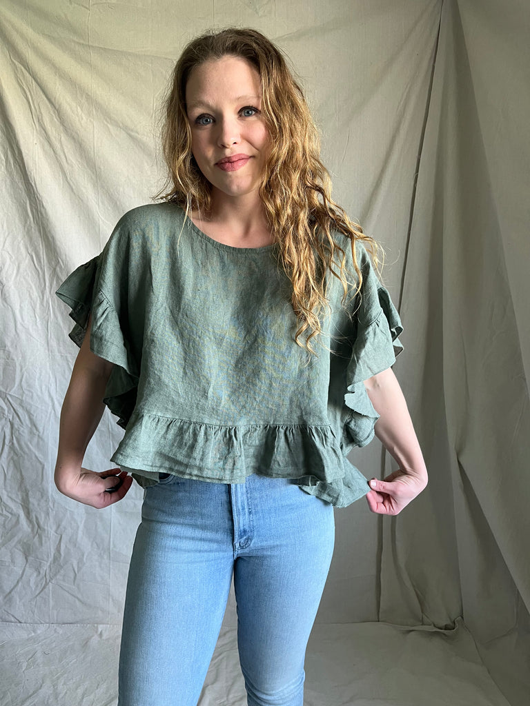 Fern Linen Ruffle Top