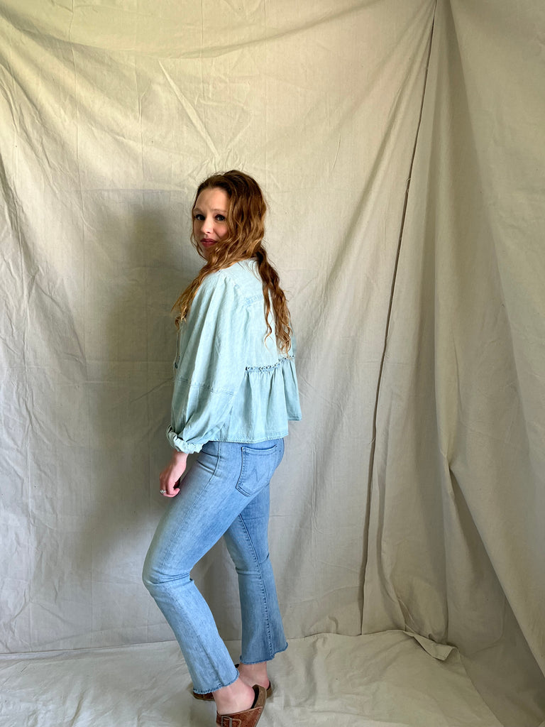 Free People Andi denim tie blouse