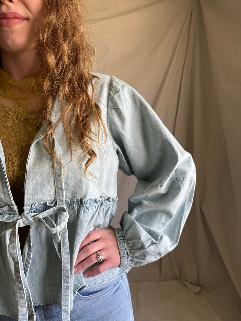 Free People Andi denim tie blouse