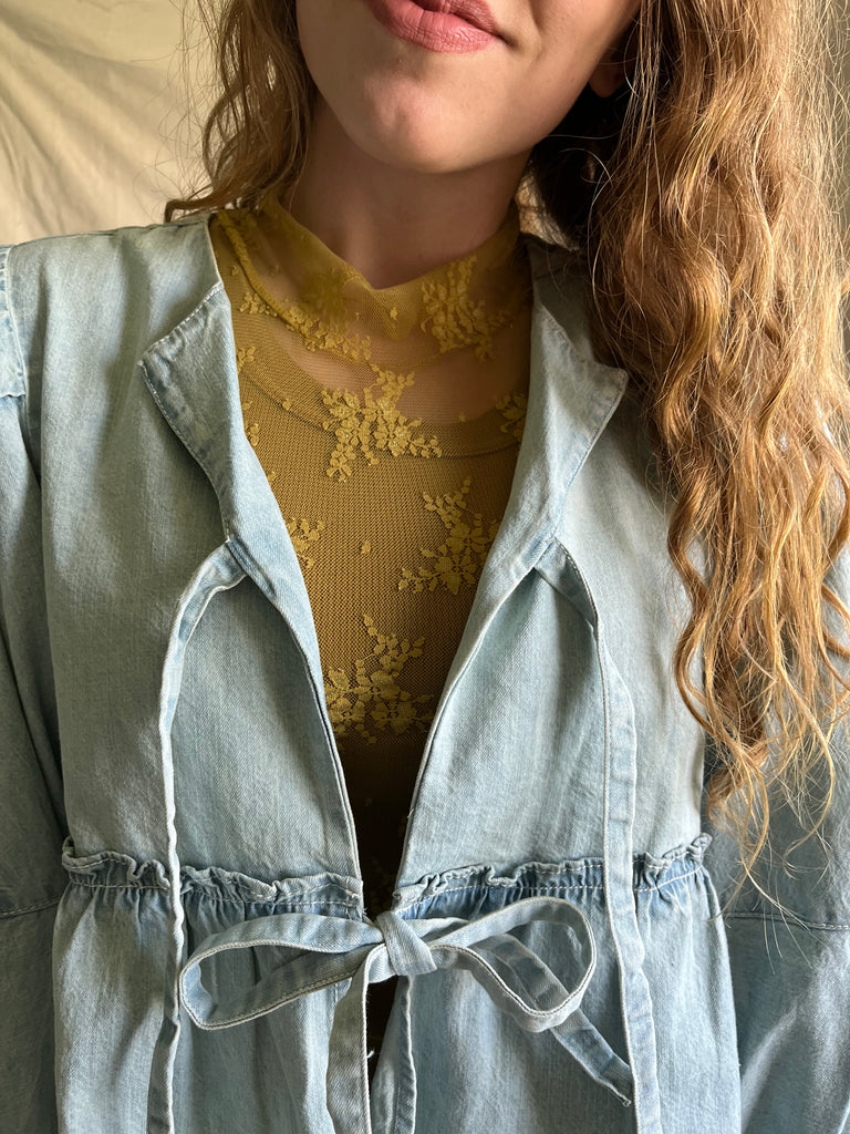 Free People Andi denim tie blouse