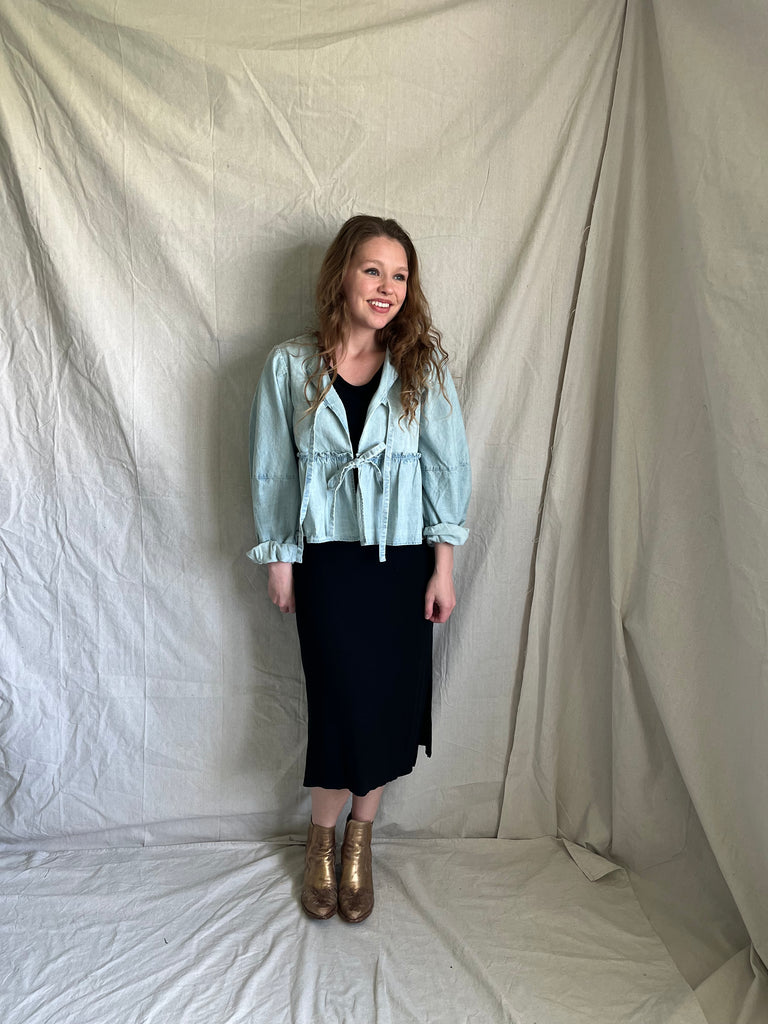 Free People Andi denim tie blouse