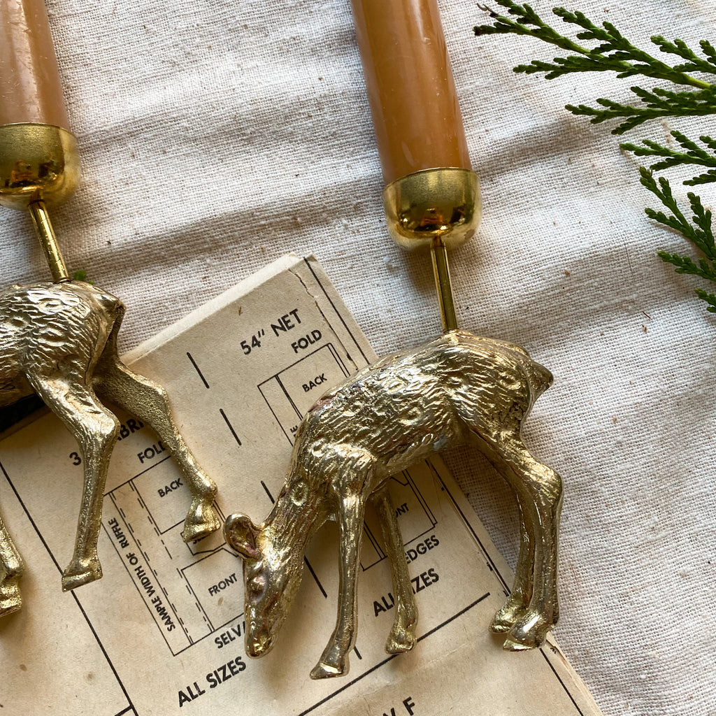 Brass Deer candle holders (set)